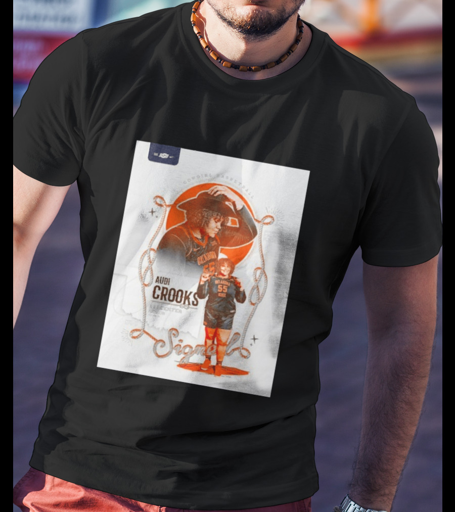 Audi Crooks Signed Oklahoma State Cowgirls Basketball 55 Center Senior T-Shirt