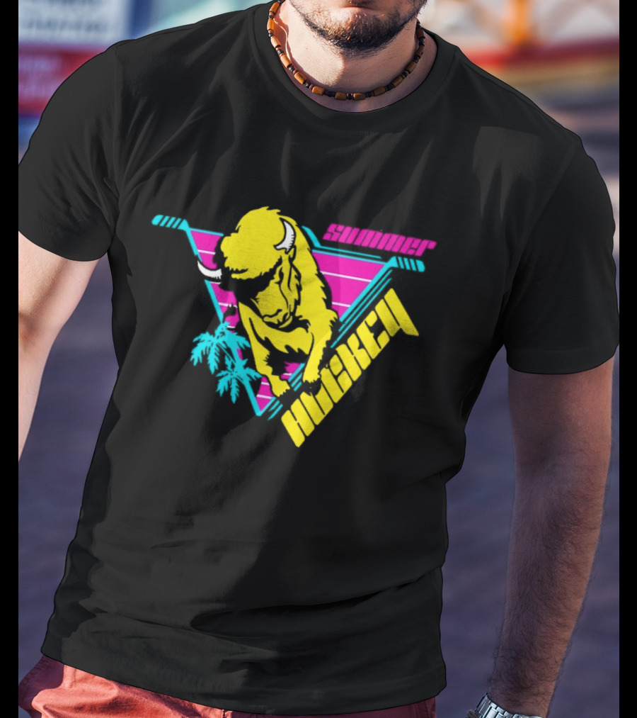 Summer Hockey Buffalo Retro Neon Triangle Vibes T-Shirt