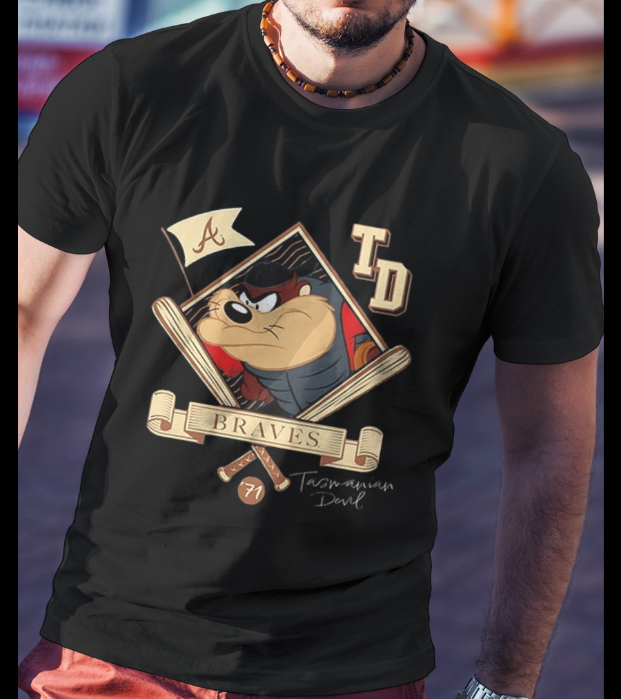 Tasmanian Devil Braves Baseball Cartoon TD 71 A Flag T-Shirt
