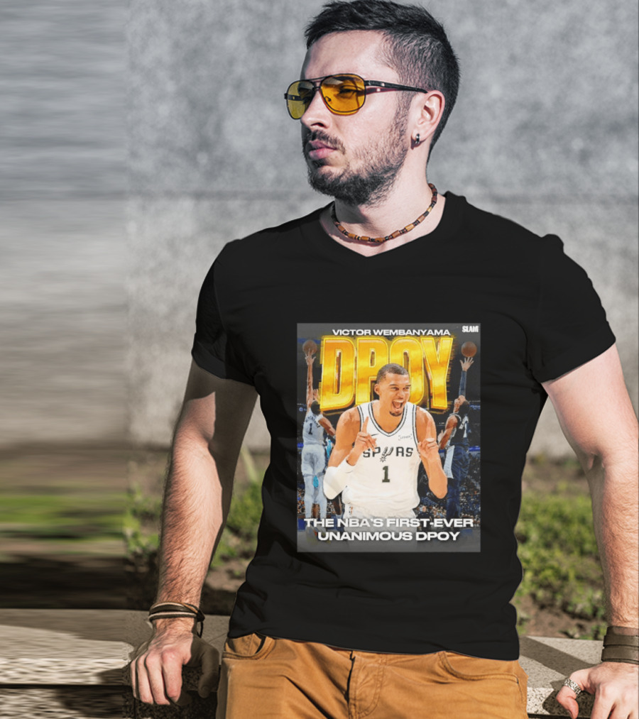 Victor Wembanyama Spurs Basketball NBA First Ever Unanimous DPOY Recognition T-Shirt