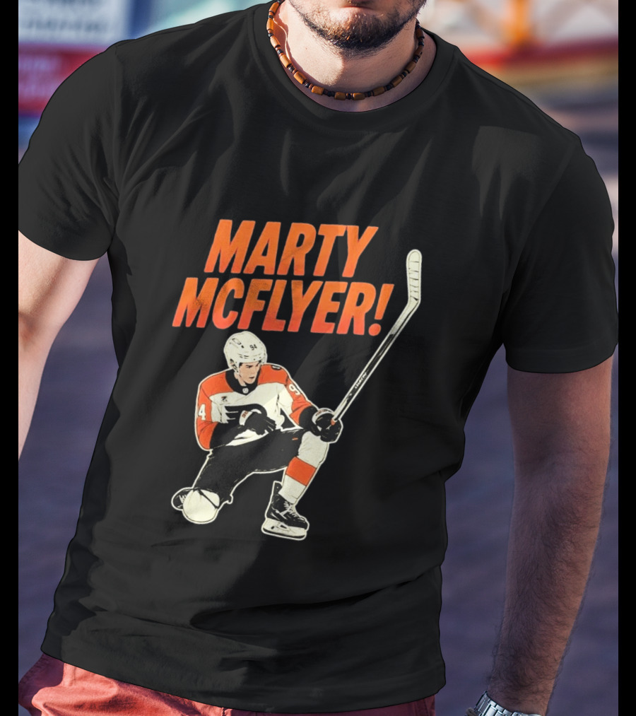 Marty McFlyer 94 Hockey Player In Action T-Shirt