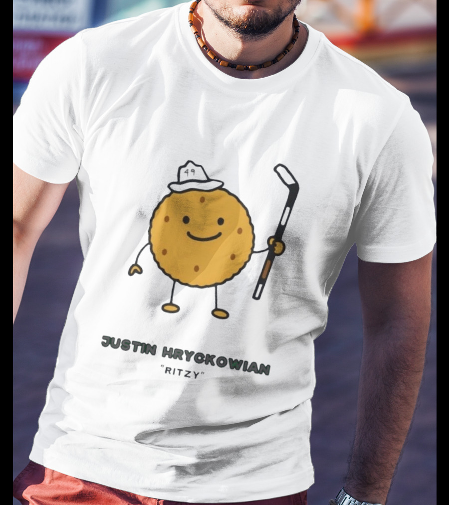 Justin Hryckowian Ritzy Hockey Cookie Character With Hat T-Shirt