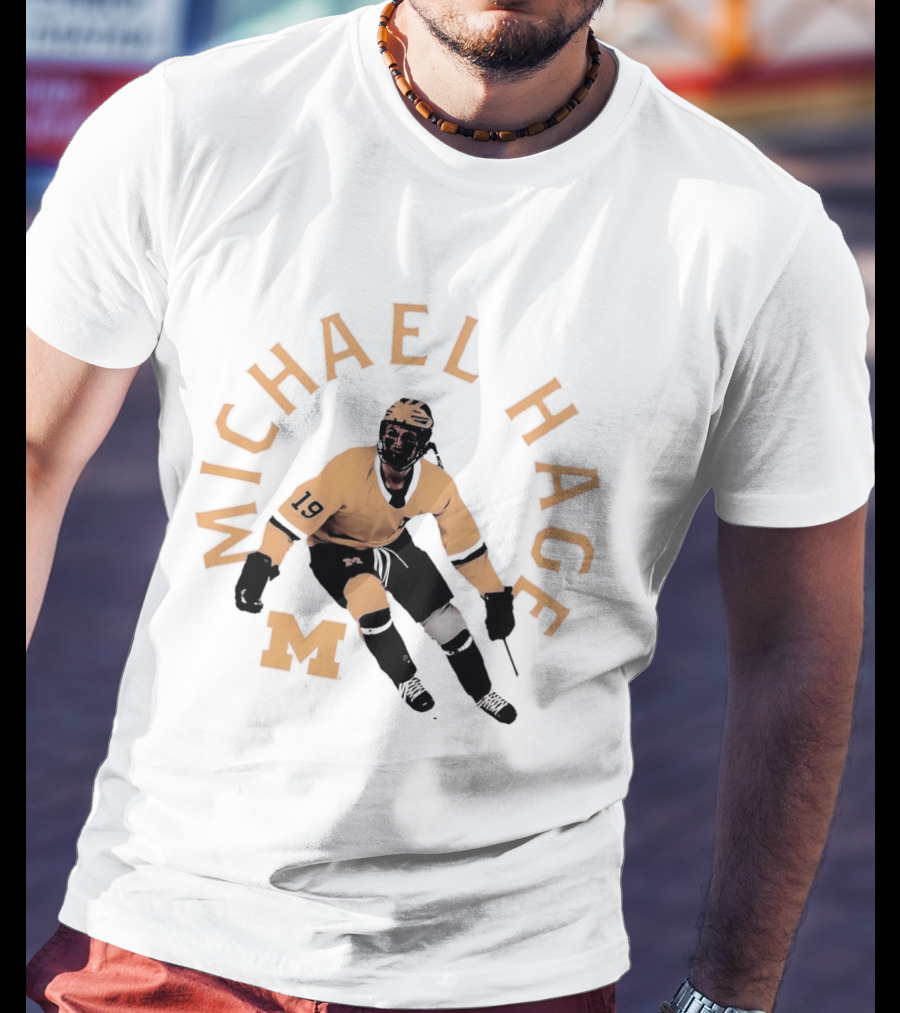 Michael Hage Michigan Wolverines Hockey 2026 Retro Ice Hockey Player Number 19 And Block M T-Shirt