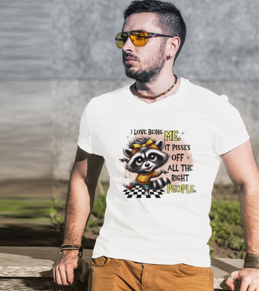 Raccoon I Love Being Me It Pisses Off All The Right People Yellow Bandana Denim Sneakers T-Shirt