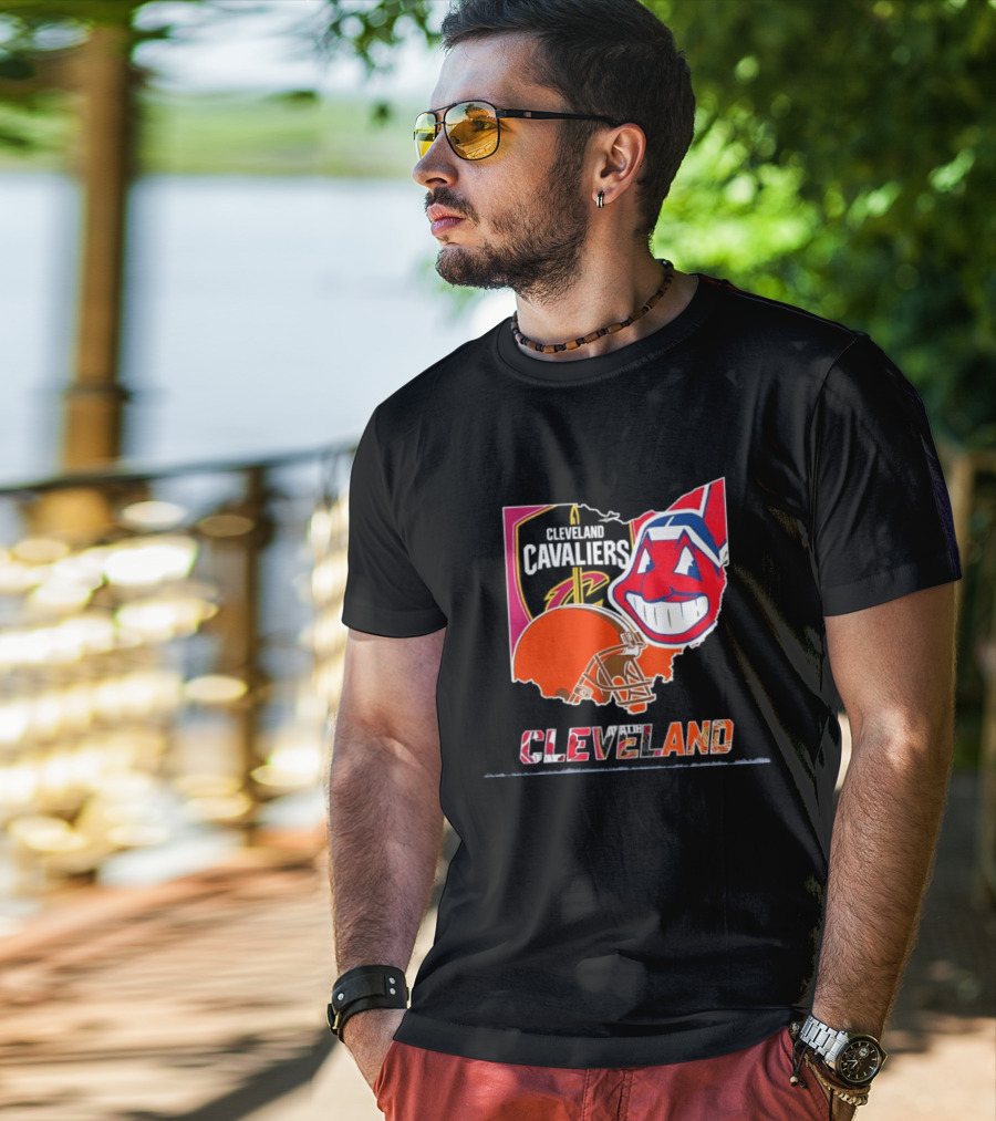 Cleveland Cavaliers Browns Indians 2026 Team Sport Map T-Shirt