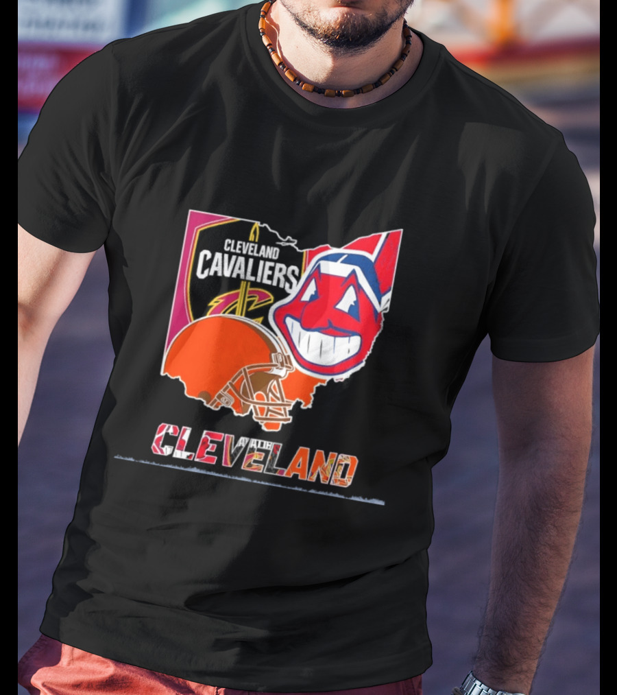 Cleveland Cavaliers Browns Indians 2026 Team Sport Map T-Shirt