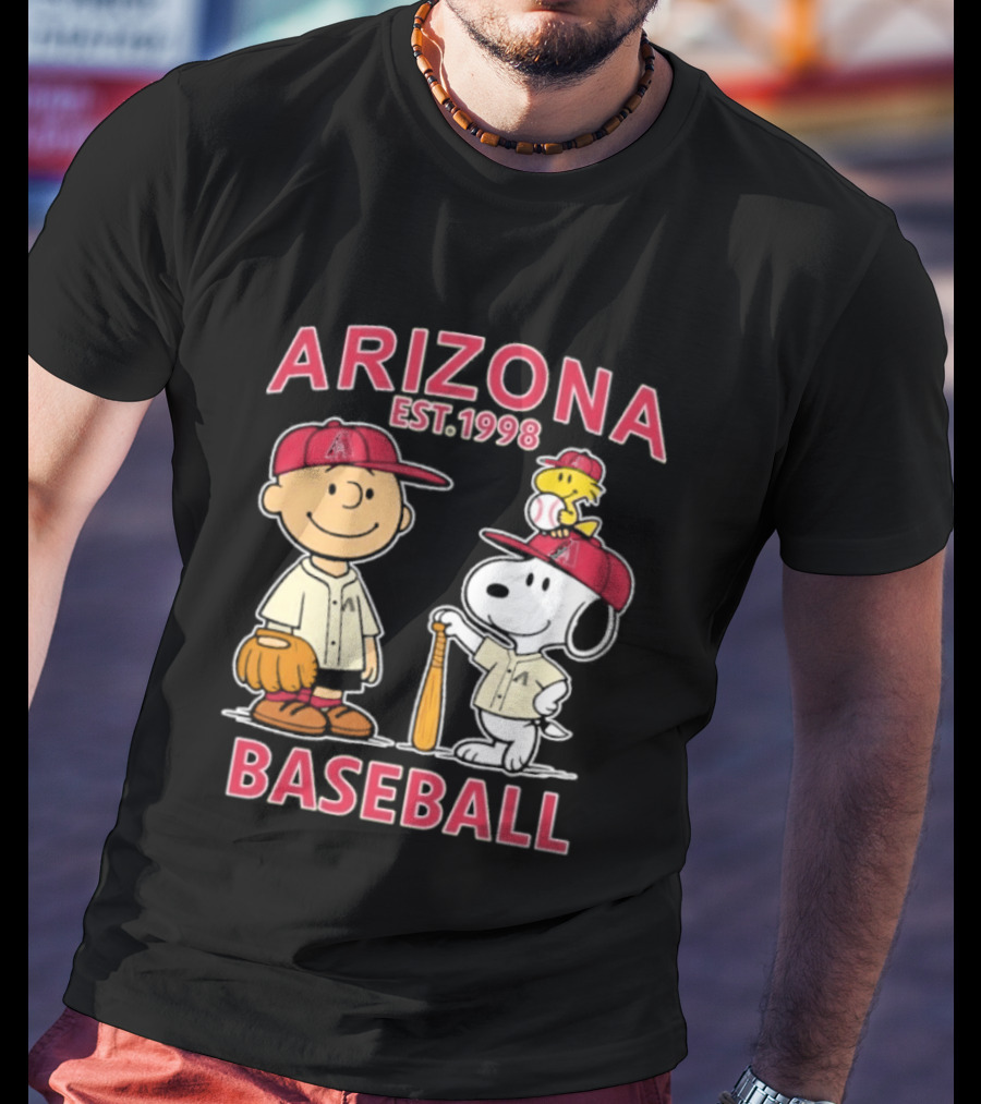 Arizona Est. 1998 Snoopy Woodstock Baseball Team Brown T-Shirt