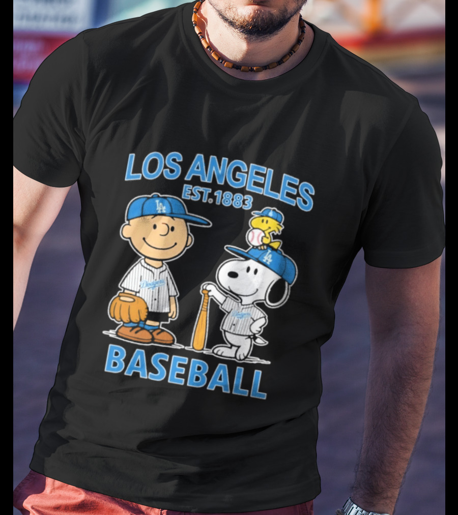 Los Angeles Baseball Est. 1883 Snoopy Woodstock Peanuts Brown T-Shirt