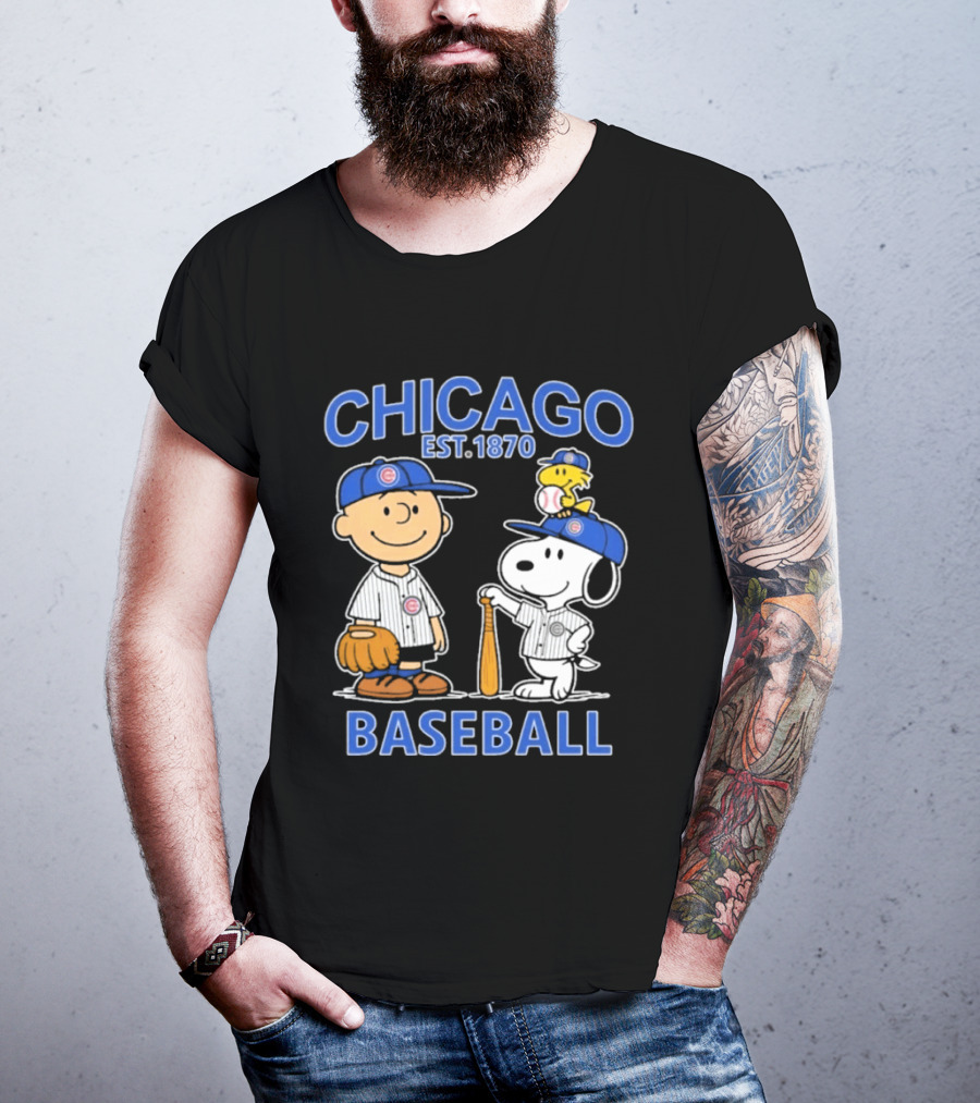 Chicago Est 1870 Snoopy Woodstock Baseball Charlie Brown Cubs T-Shirt