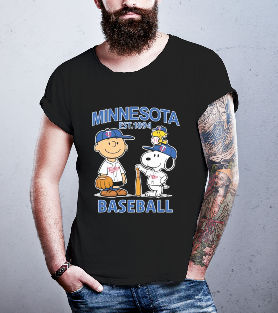 Minnesota Twins Baseball Est 1894 Snoopy Woodstock Charlie Brown T-Shirt