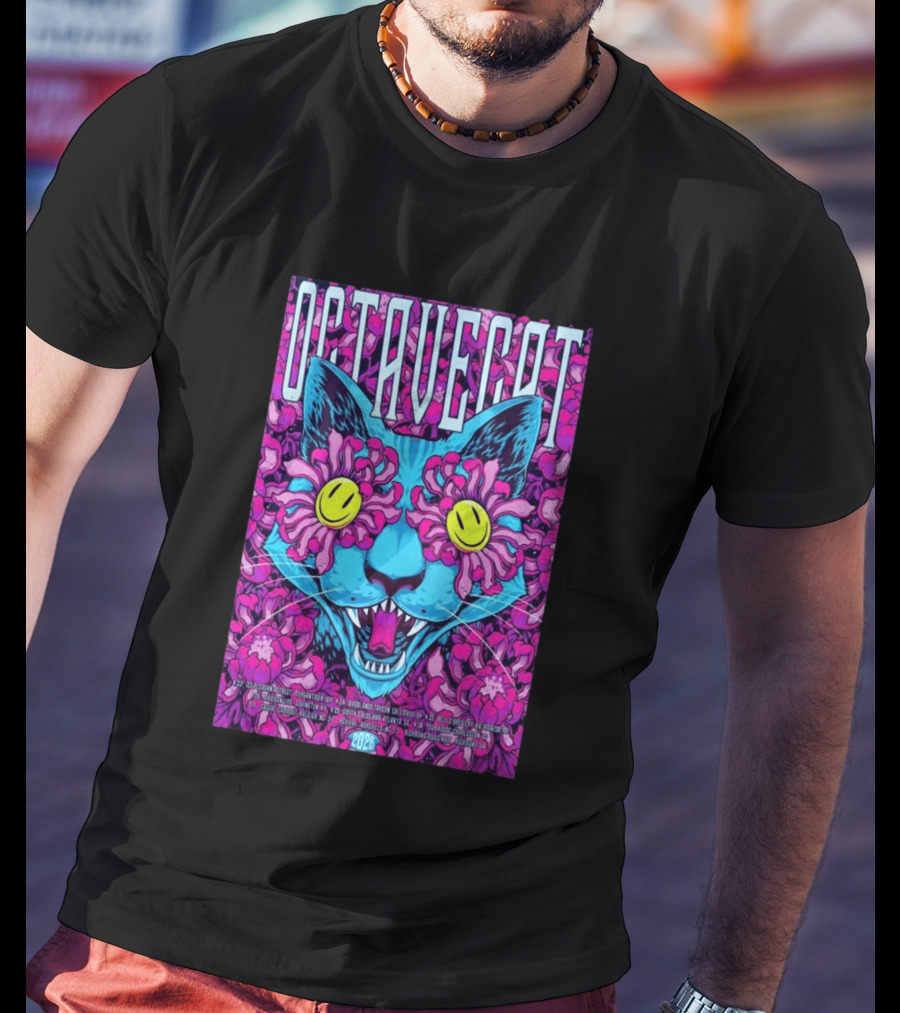 Octave Cat 2026 Psychedelic Spring Tour Dates Floral Cat T-Shirt