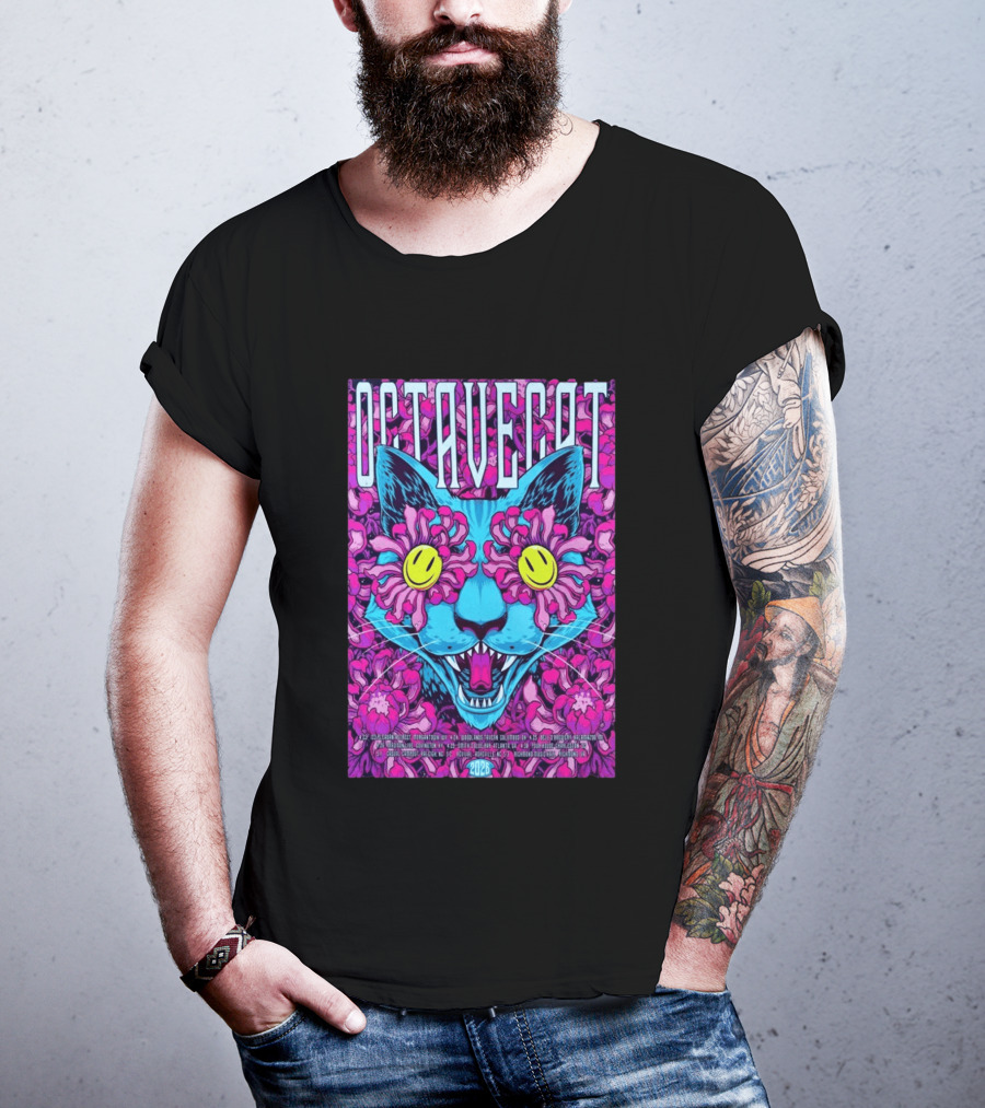 Octave Cat 2026 Psychedelic Spring Tour Dates Floral Cat T-Shirt