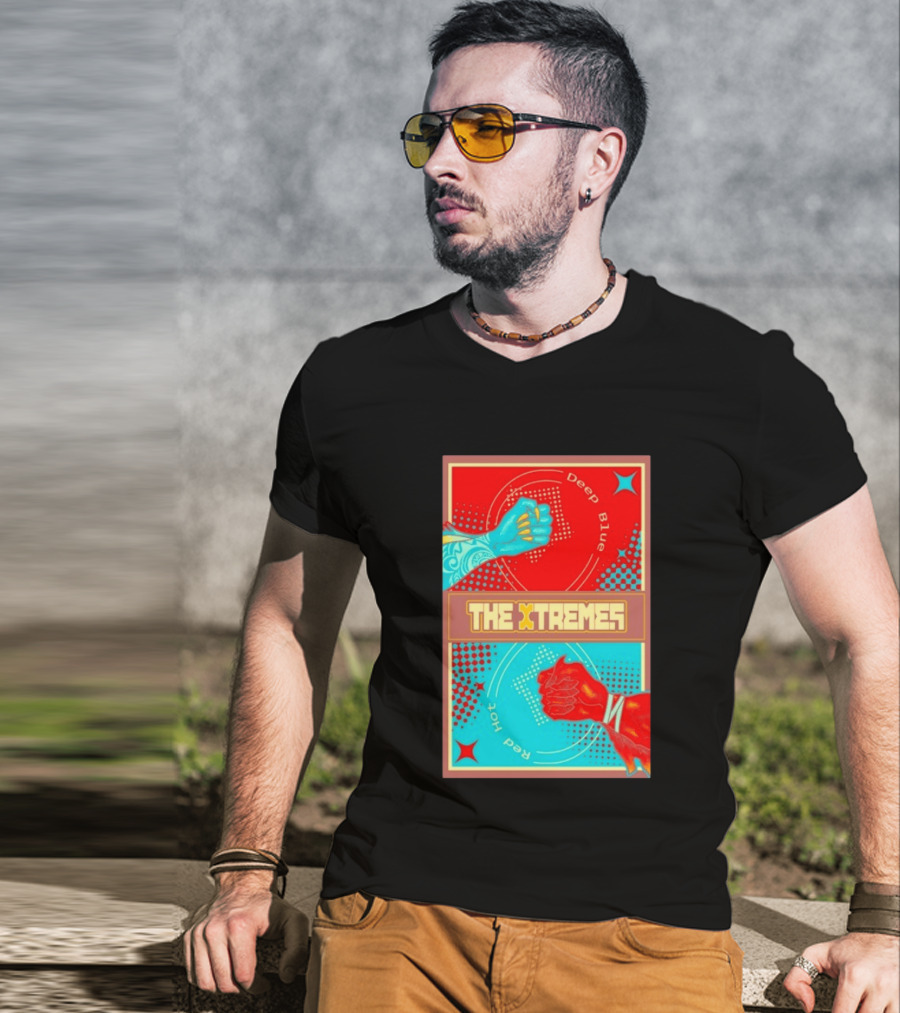 The Xtremes Deep Blue Red Hot Fist Bump Duel Comic T-Shirt
