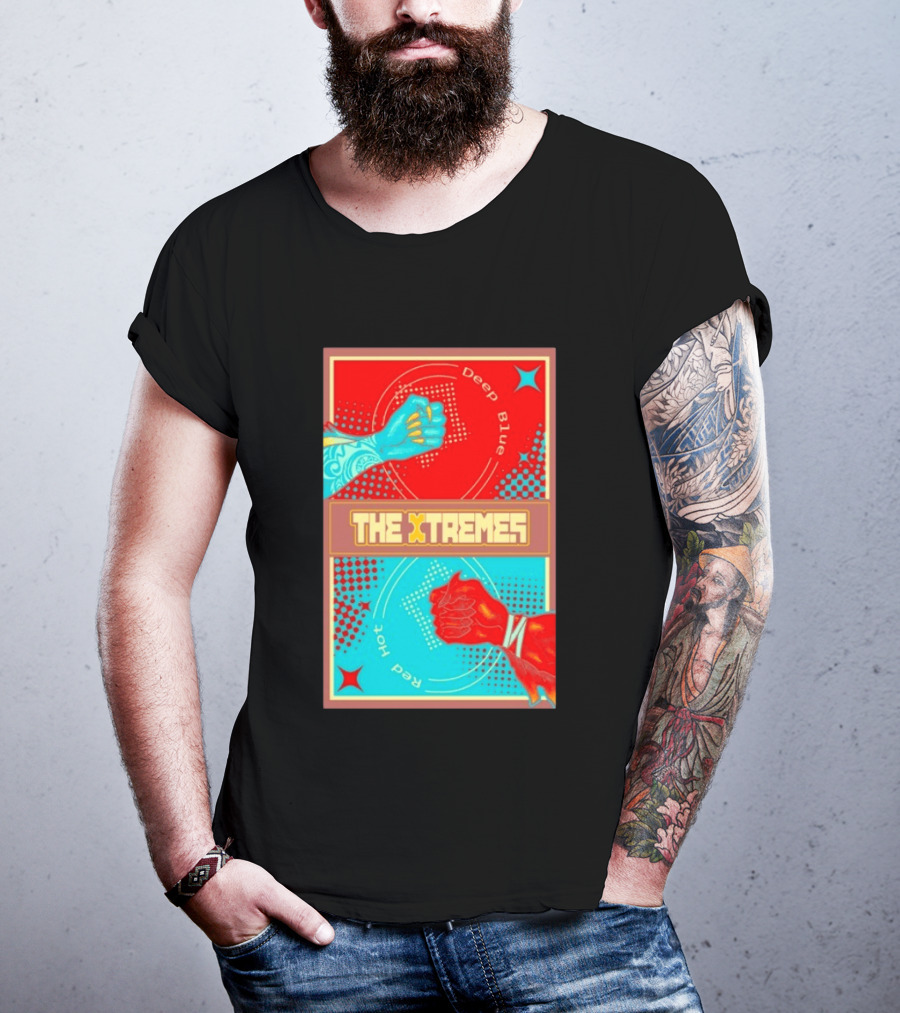 The Xtremes Deep Blue Red Hot Fist Bump Duel Comic T-Shirt
