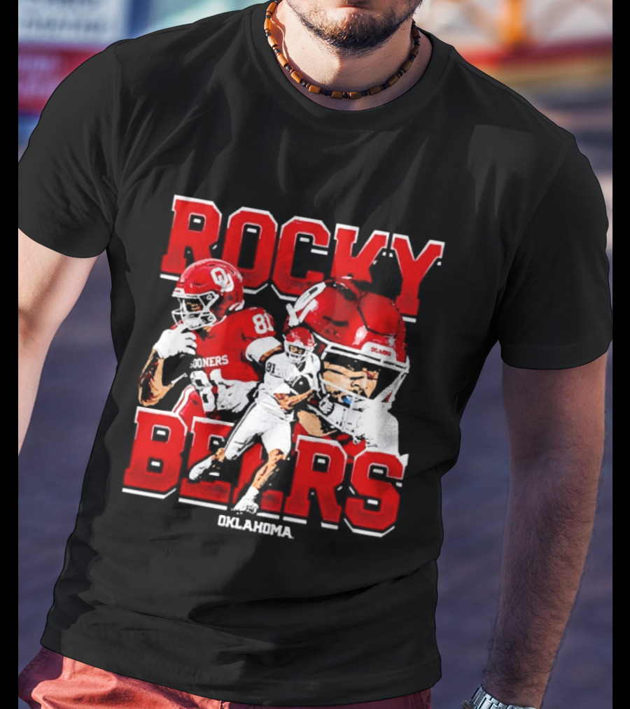 Rocky Beers Oklahoma Sooners Football Collage With NCAA Players And Helmets T-Shirt