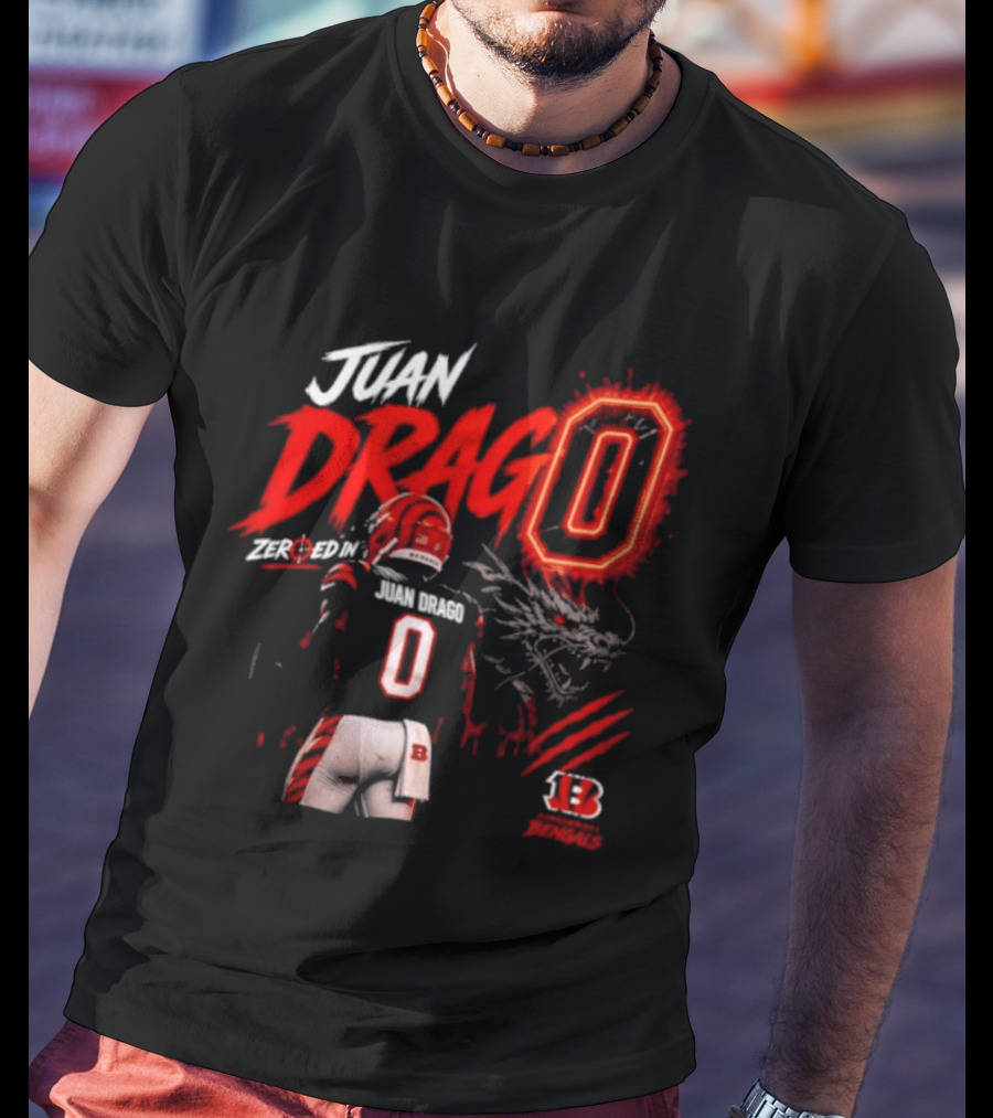 Juan Drago 0 Cincinnati Bengals Dragon Claw Football T-Shirt