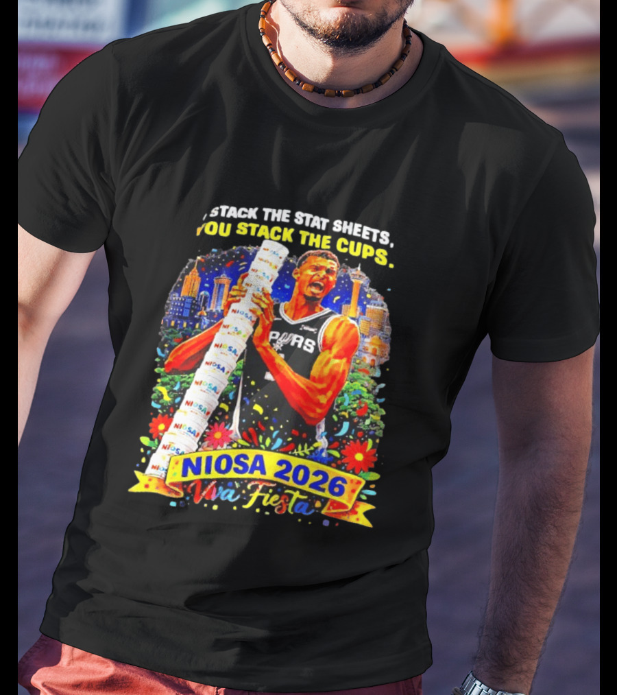 Victor Wembanyama Spurs NIOSA 2026 Viva Fiesta Stack The Stat Sheets T-Shirt