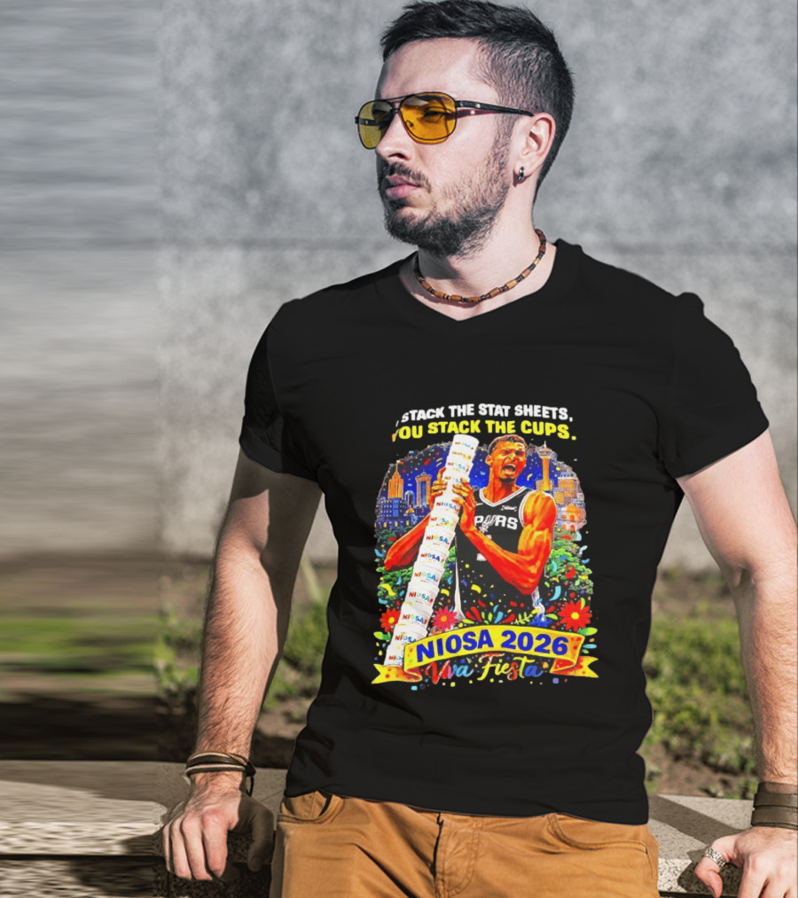 Victor Wembanyama Spurs NIOSA 2026 Viva Fiesta Stack The Stat Sheets T-Shirt