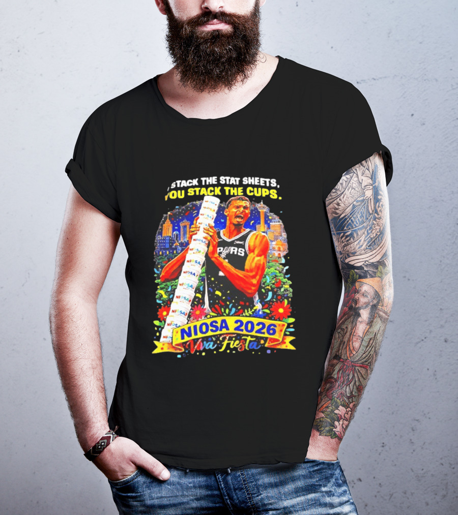 Victor Wembanyama Spurs NIOSA 2026 Viva Fiesta Stack The Stat Sheets T-Shirt