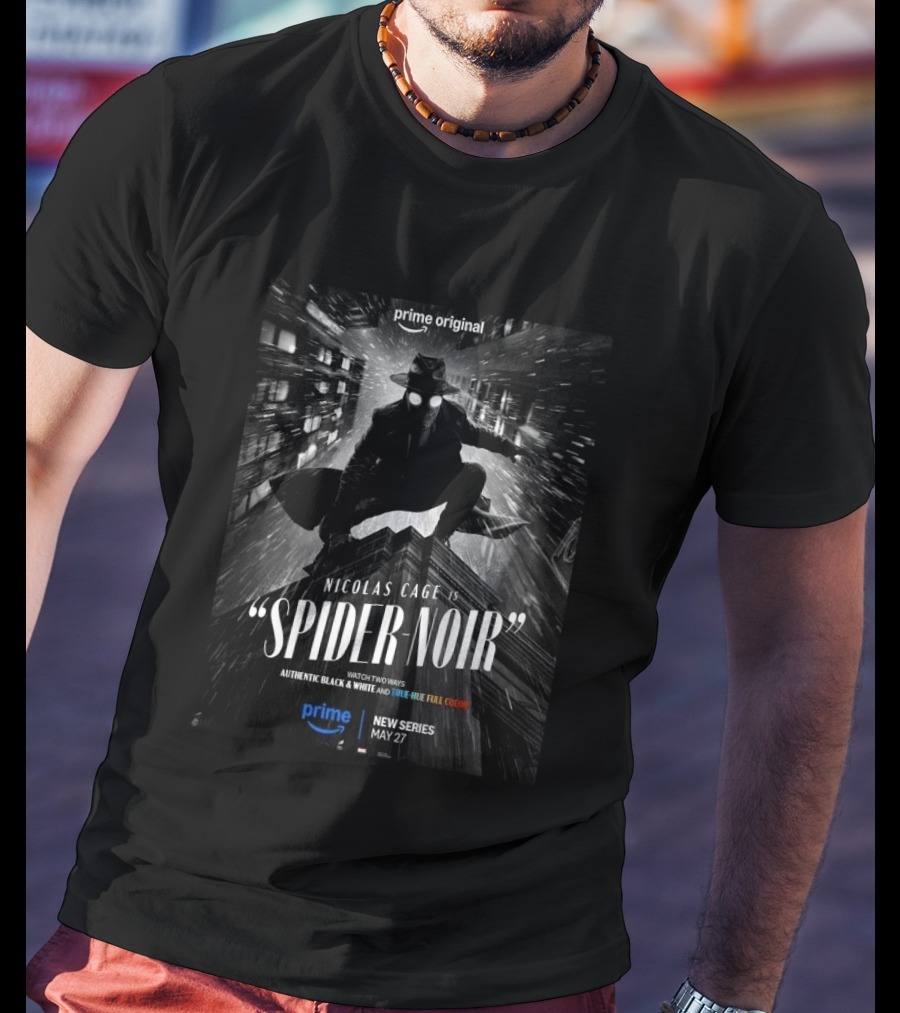 Prime Original Nicolas Cage Spider Noir New Series Release May 27 Authentic Black And White Version T-Shirt