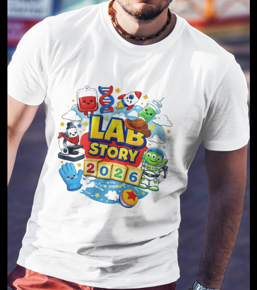 LAB STORY 2026 Cartoon Rocket Alien Science Adventure T-Shirt