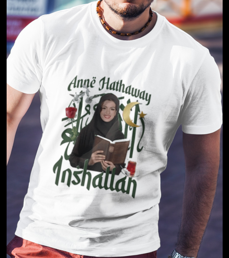 Anne Hathaway Inshallah Book Crescent Moon Tea T-Shirt