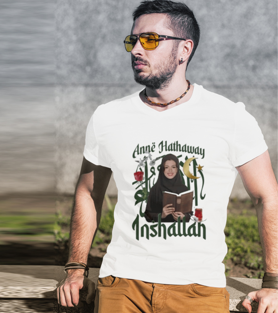 Anne Hathaway Inshallah Book Crescent Moon Tea T-Shirt