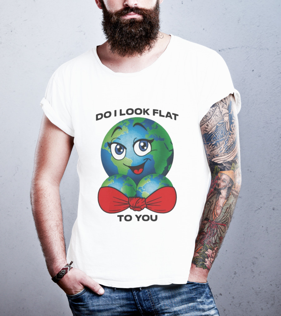 Do I Look Flat To You Earth Cartoon With Red Bowtie T-Shirt