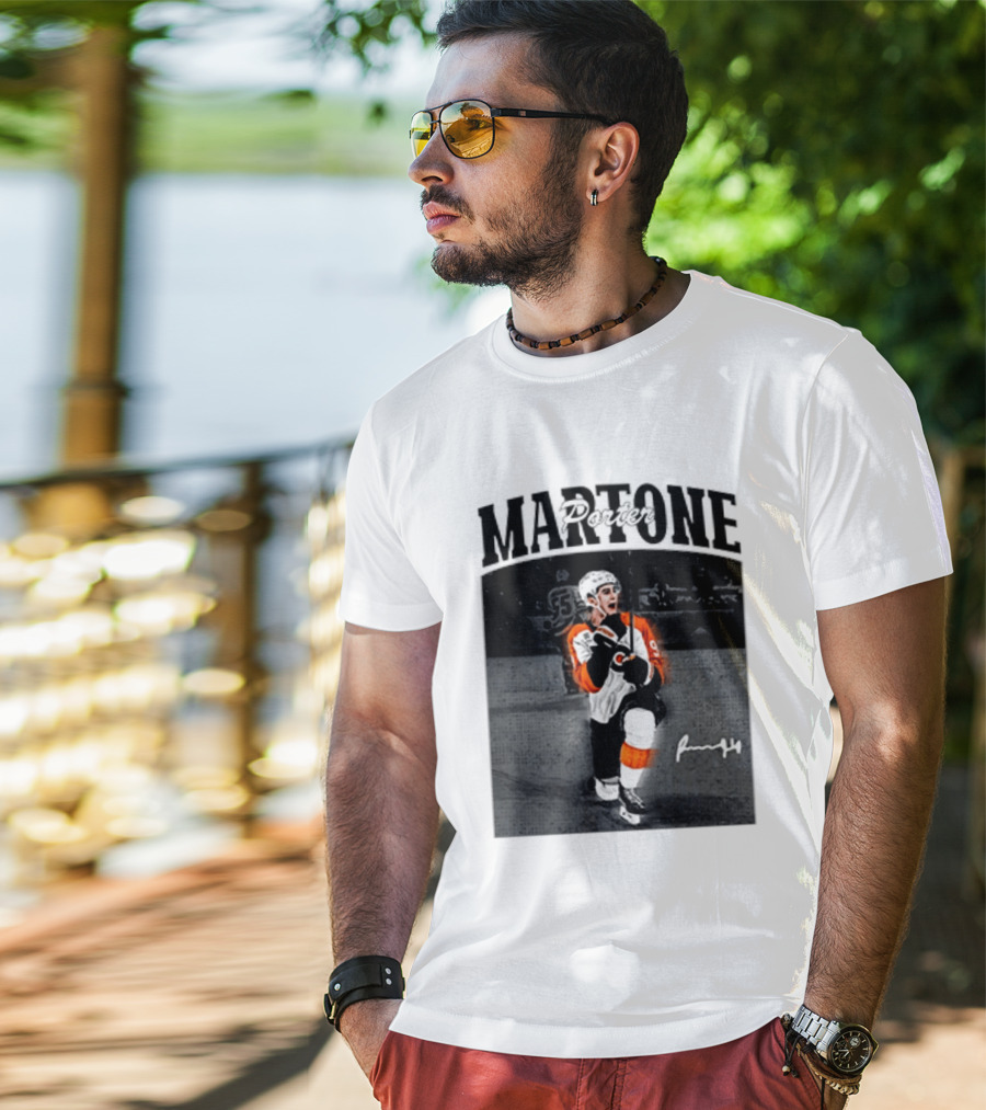 Porter Martone Fly Hockey Celebration With Signature T-Shirt