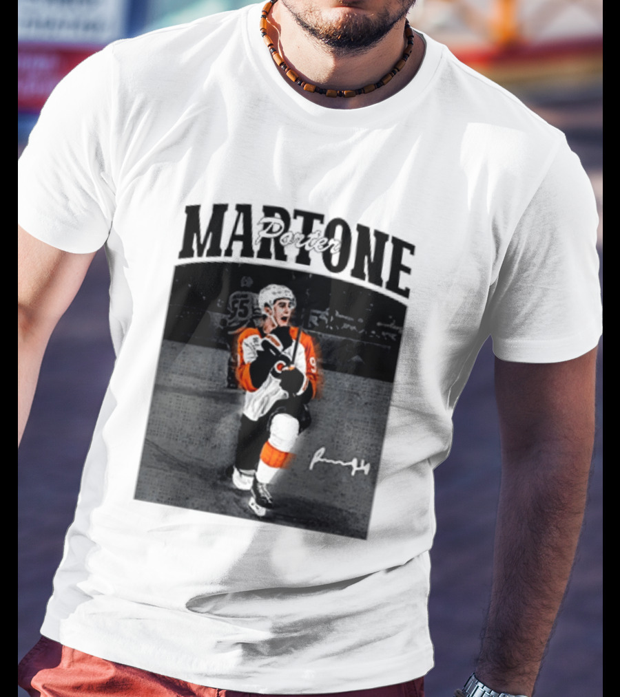 Porter Martone Fly Hockey Celebration With Signature T-Shirt