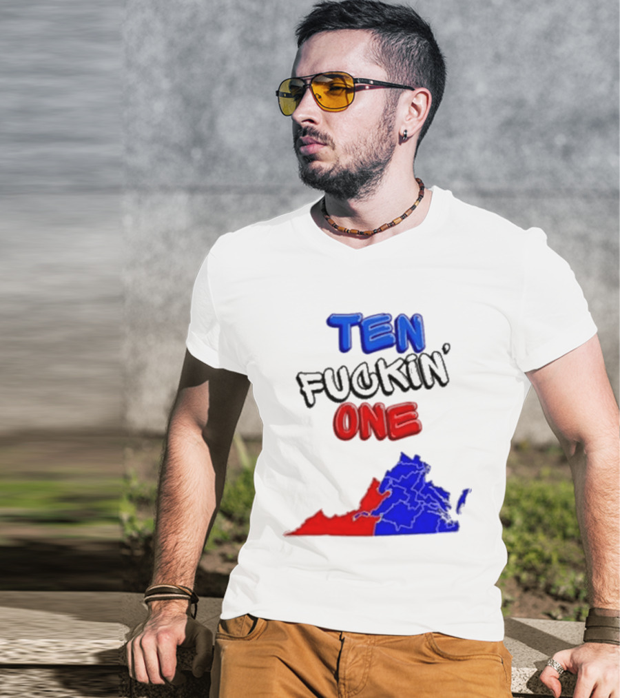 TEN FUCKIN ONE Virginia State Map Red Blue T-Shirt