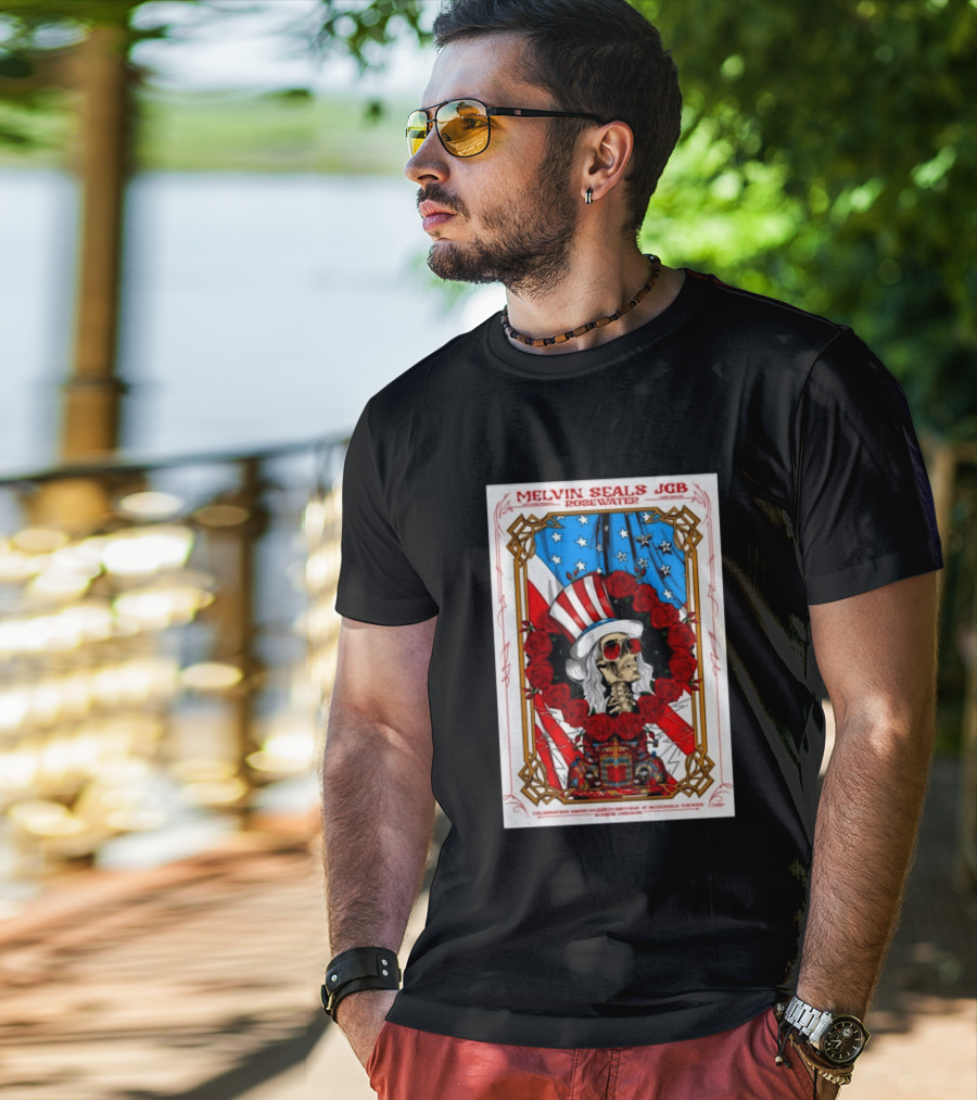 Melvin Seals JGB Rosewater July 4 2026 McDonald Theatre Eugene Oregon Patriotic Skull T-Shirt