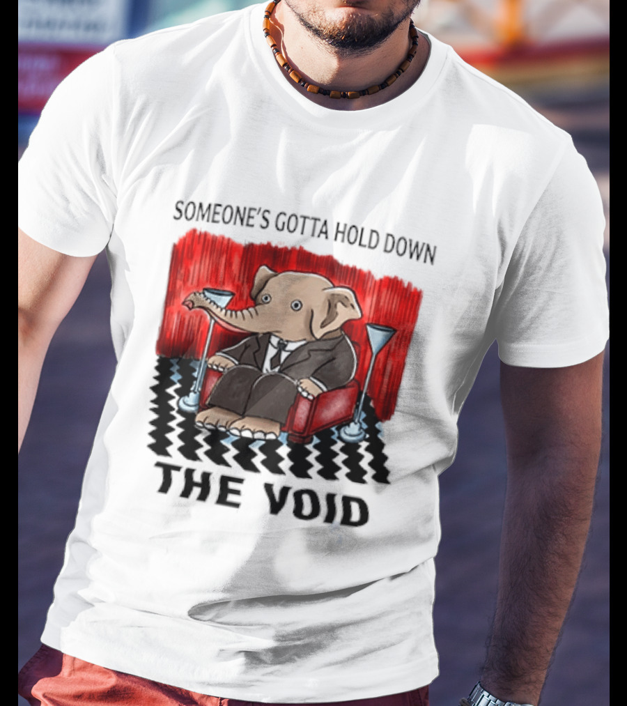 Someone's Gotta Hold Down The Void Elephant In Suit Martini And Red Chair T-Shirt
