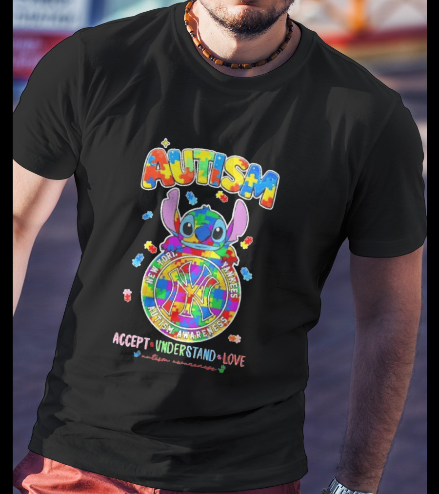 New York Yankees Stitch Autism Awareness Accept Understand Love T-Shirt