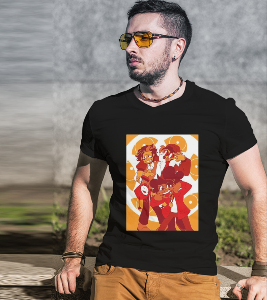 Epilogue Mural Red And White Cartoon Characters With Unique Hairstyles And Outfits T-Shirt