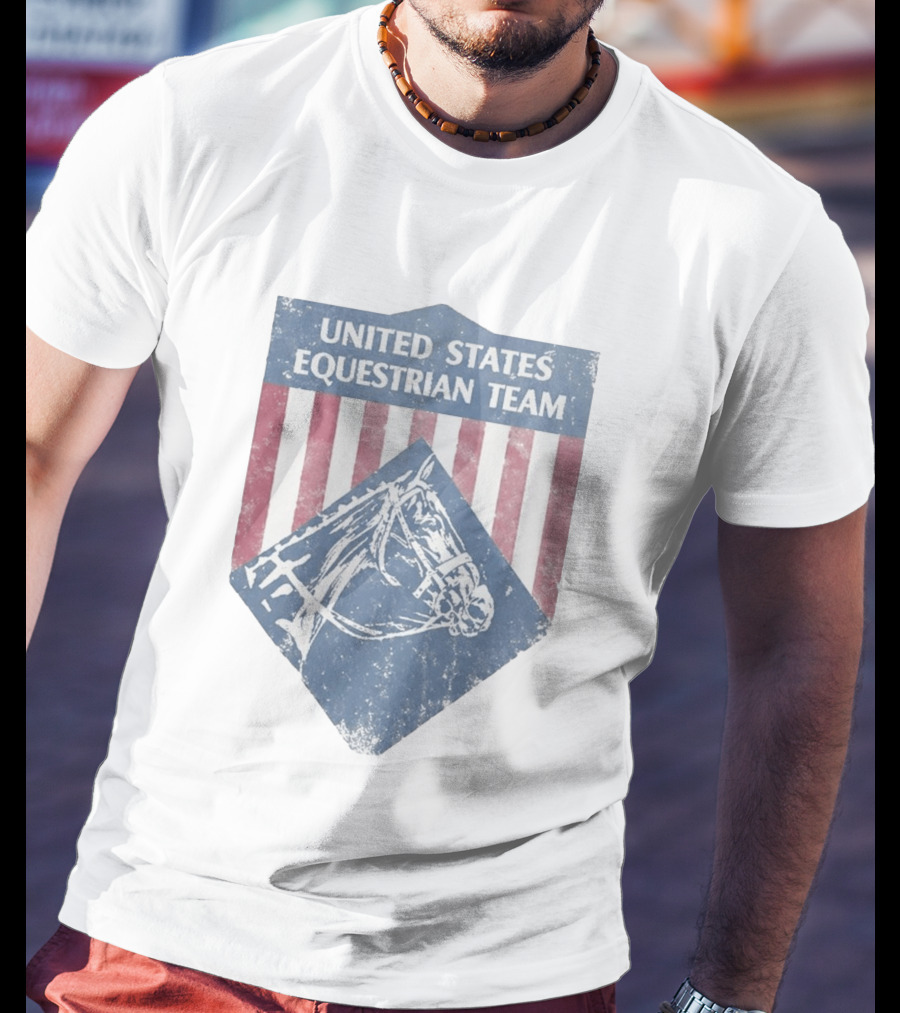 United States Equestrian Team Vintage Horse Graphic Stripes T-Shirt