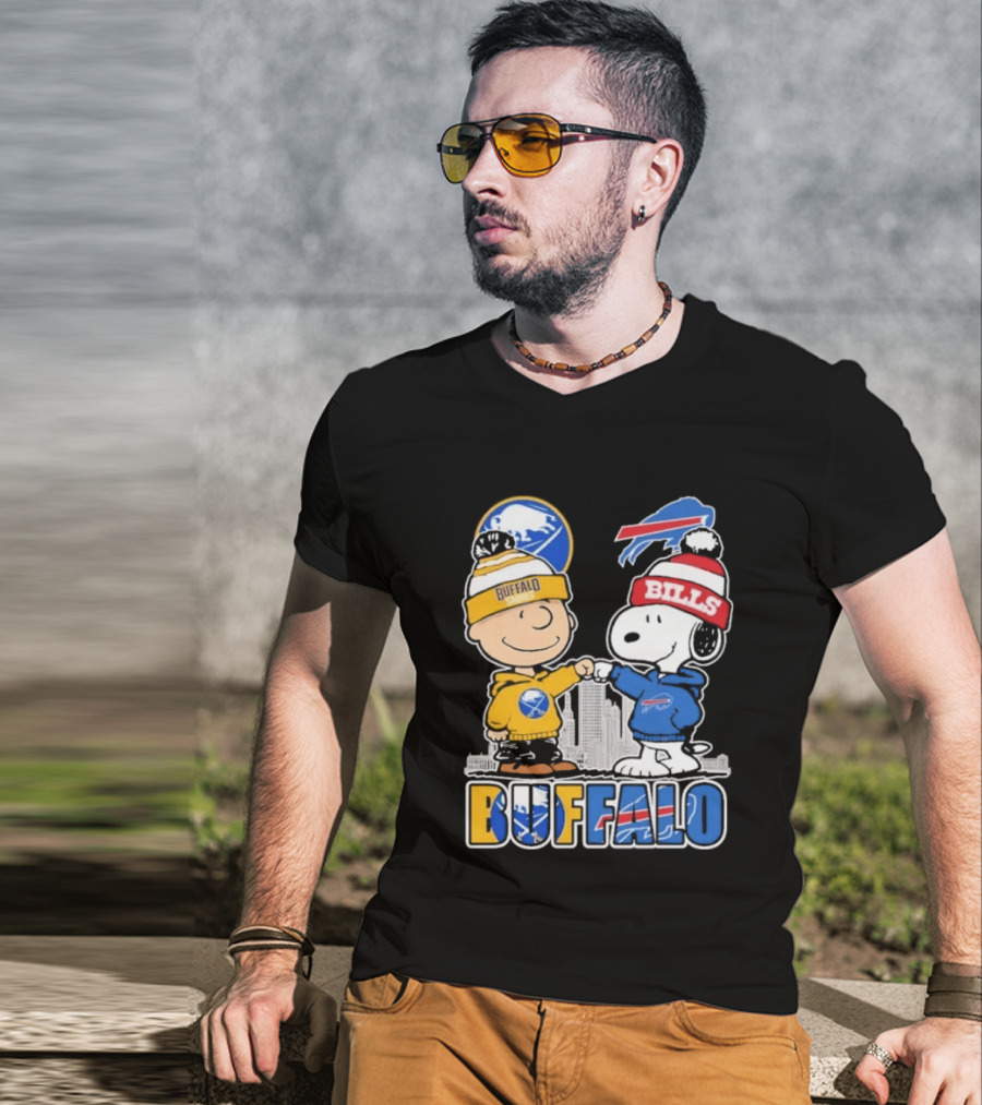 Buffalo Peanuts Fist Bump Sabres Bills Collaboration T-Shirt