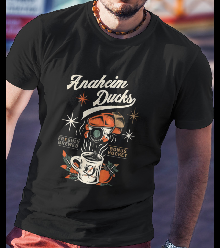 Anaheim Ducks Freshly Brewed Bonus Hockey Coffee Motif T-Shirt