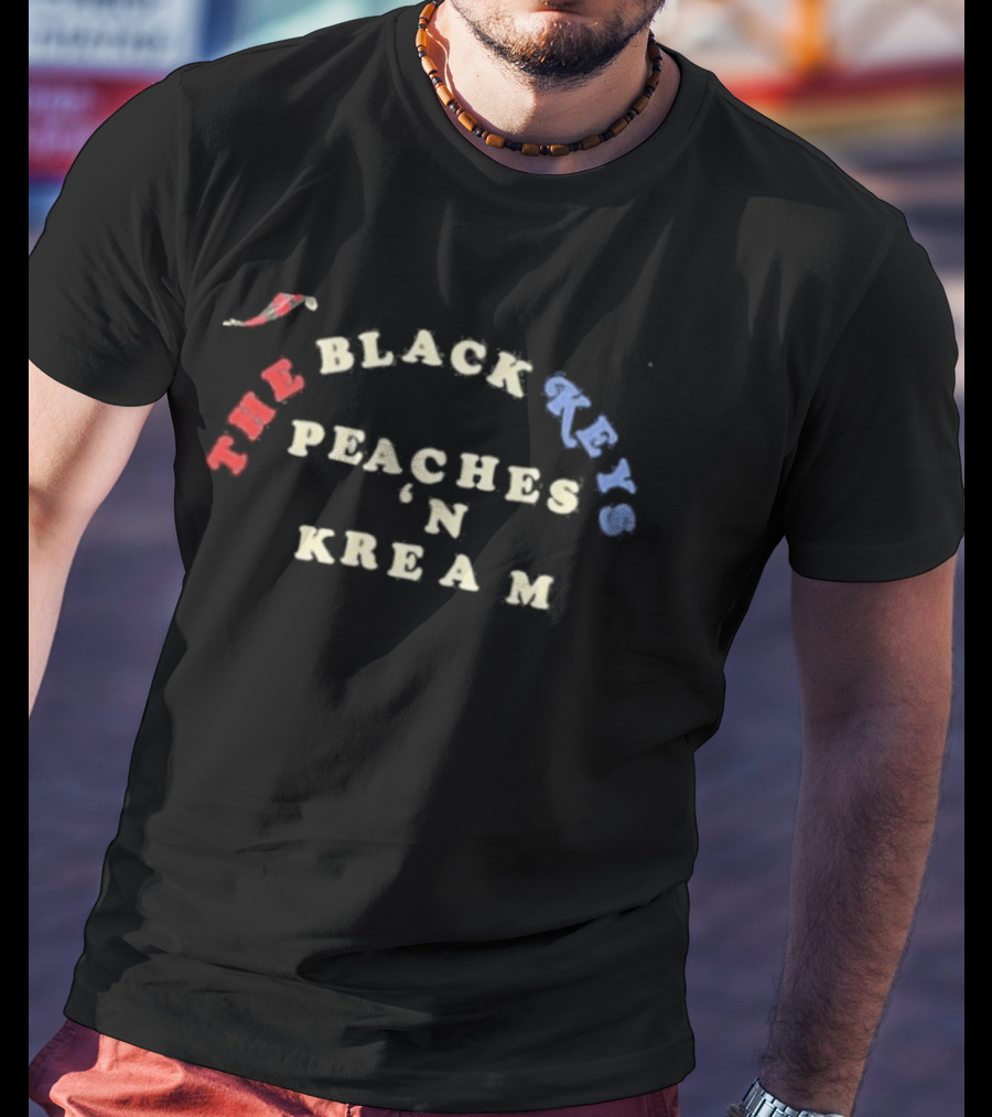 The Black Keys Peaches 'N Kream Red Blue Cream Letters T-Shirt