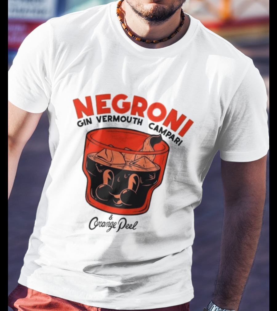 Negroni Gin Vermouth Campari With Orange Peel And Ice Retro Comic T-Shirt