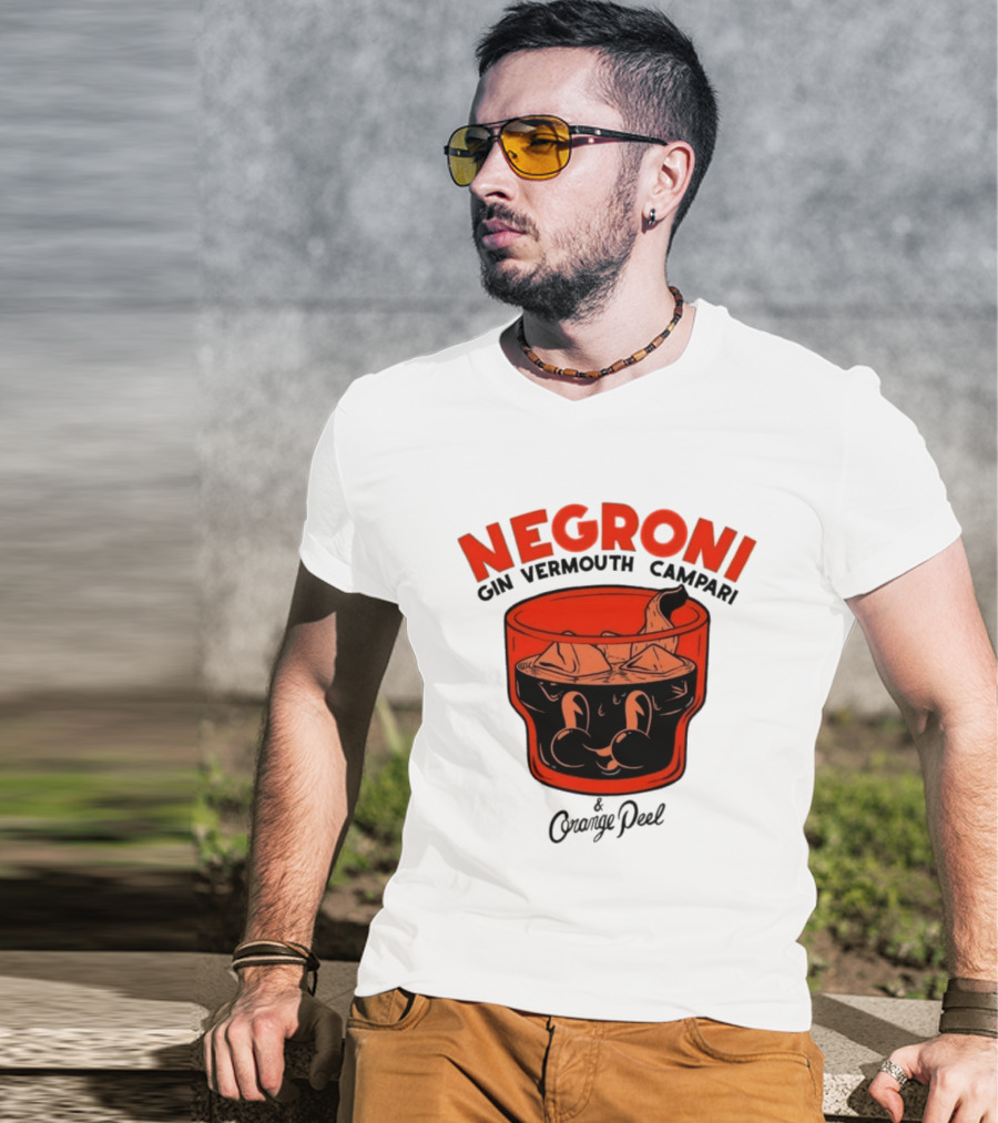 Negroni Gin Vermouth Campari With Orange Peel And Ice Retro Comic T-Shirt