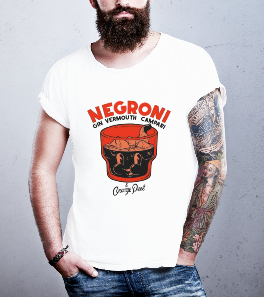 Negroni Gin Vermouth Campari With Orange Peel And Ice Retro Comic T-Shirt