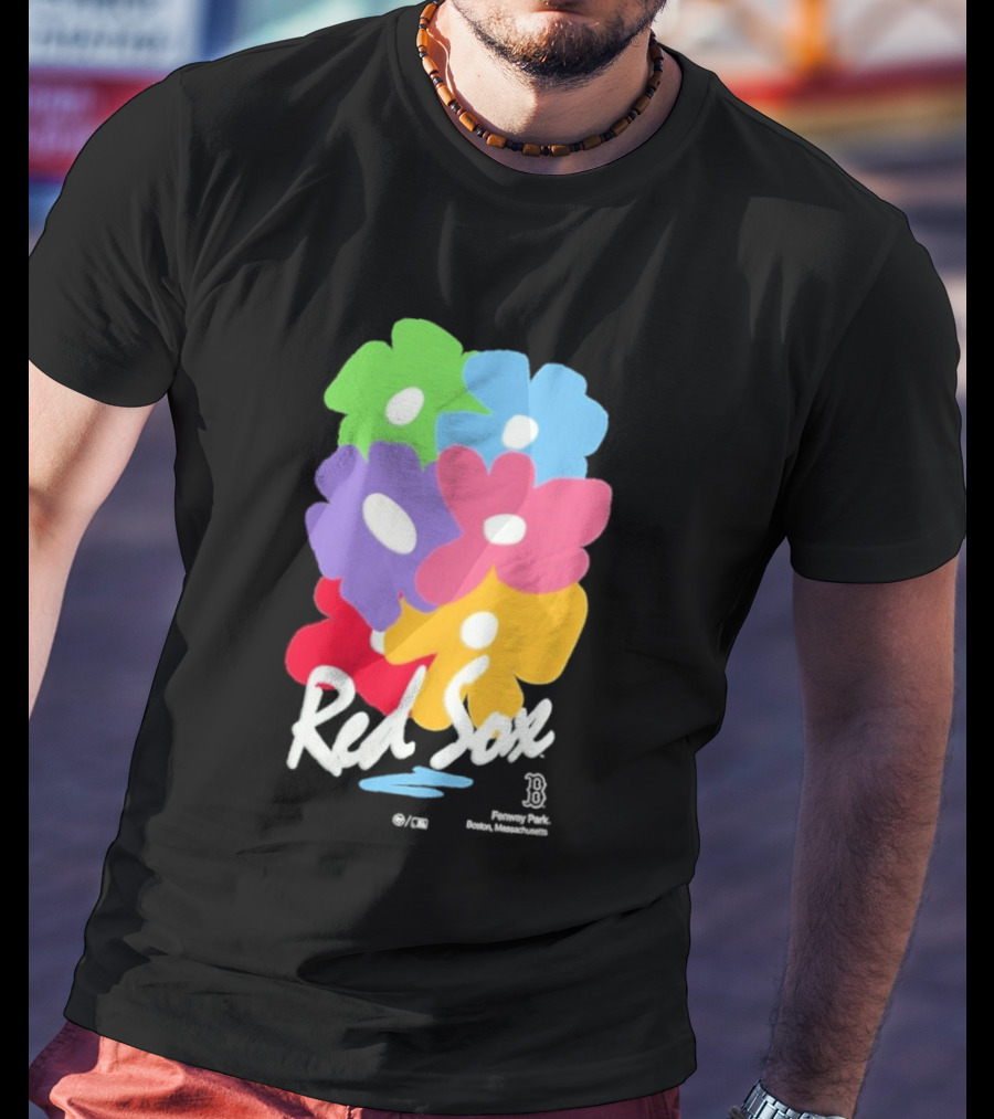 Boston Red Sox 47 Dark Green Red Sox Flower Power Murakami Gallery Foundation T-Shirt