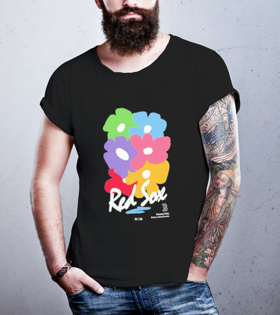 Boston Red Sox 47 Dark Green Red Sox Flower Power Murakami Gallery Foundation T-Shirt