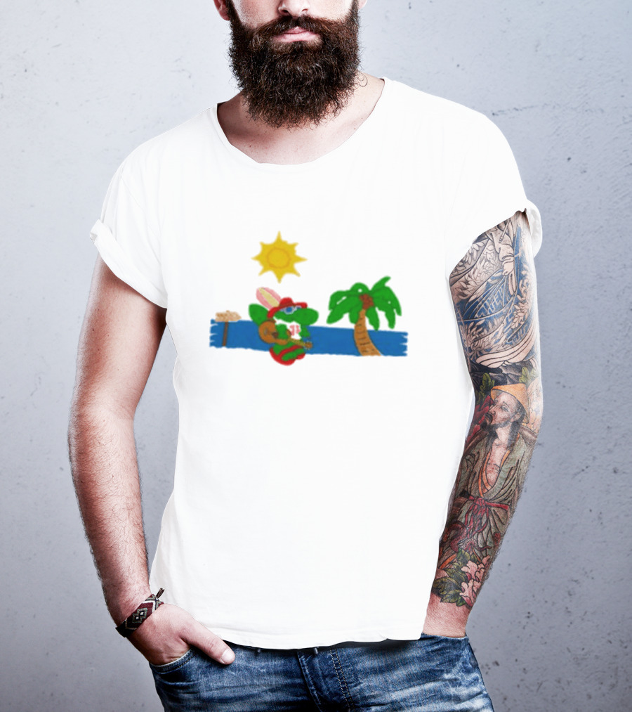 Jimmy Buffett Gator With Guitar By Palm Tree And Sun T-Shirt