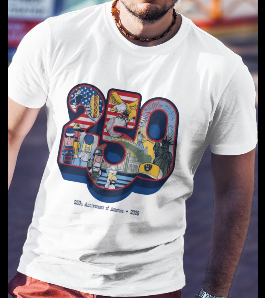 Milwaukee Brewers American Baseball Hotdog Eagle Statue Of Liberty 250th Anniversary Celebration T-Shirt