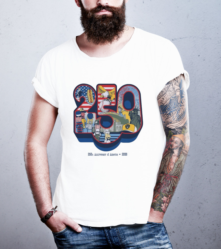Milwaukee Brewers American Baseball Hotdog Eagle Statue Of Liberty 250th Anniversary Celebration T-Shirt