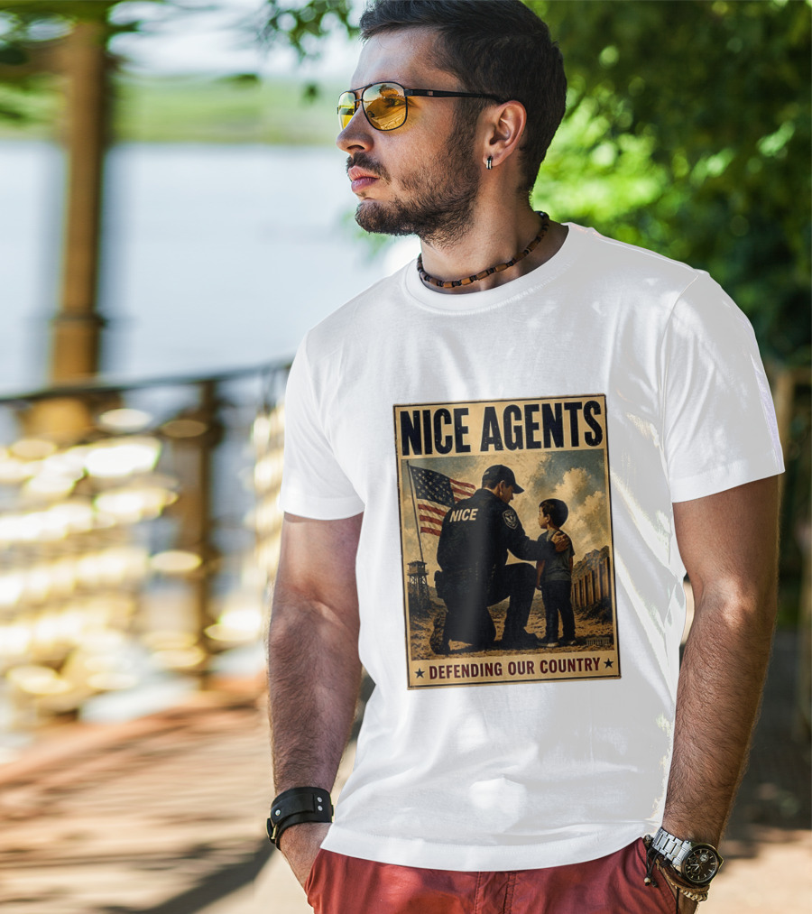 Nice Agents Defending Our Country Flag Patch Officer And Child T-Shirt