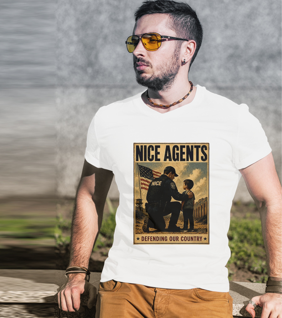 Nice Agents Defending Our Country Flag Patch Officer And Child T-Shirt