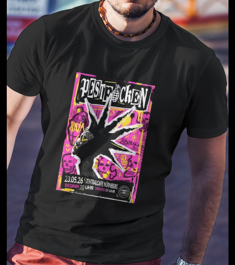 PESTPOCKEN May 23 2026 Zentralcafe Nürnberg Punk Grenade Graphic Skulls Graffiti T-Shirt